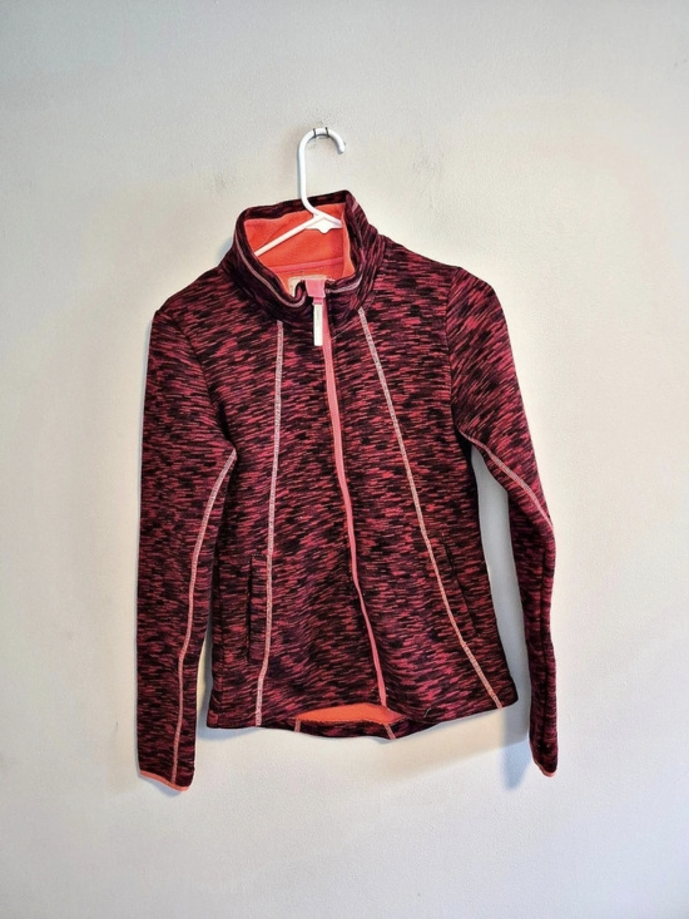 Bench. Girls 13/14 Pink & Black Full-Zip Fleece Sweater